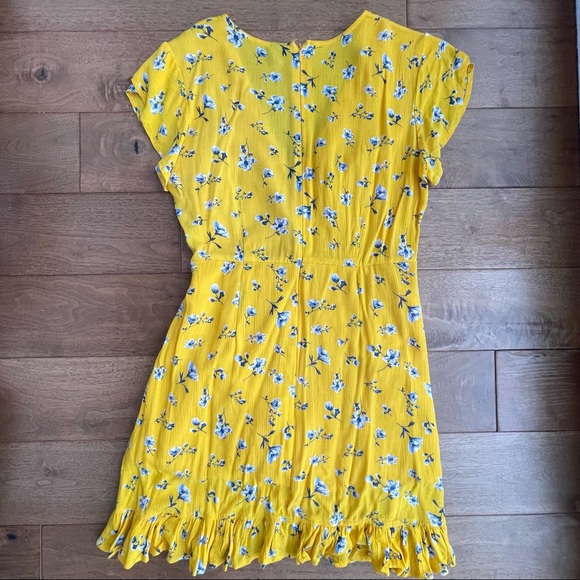 Yellow Floral Mock Wrap Mini Dress || size L fits more like a M - Picture 2 of 7